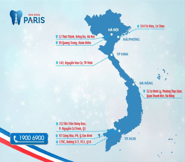 Hệ thống cơ sở Nha khoa Paris trên toàn quốc