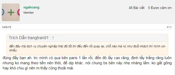 Khách hàng nhận xét về thái độ của nhân viên tại nha khoa Paris