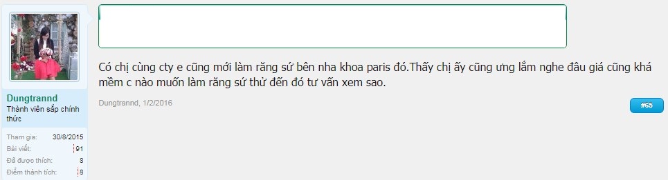 Nhận xét về việc làm răng tại Nha khoa Paris